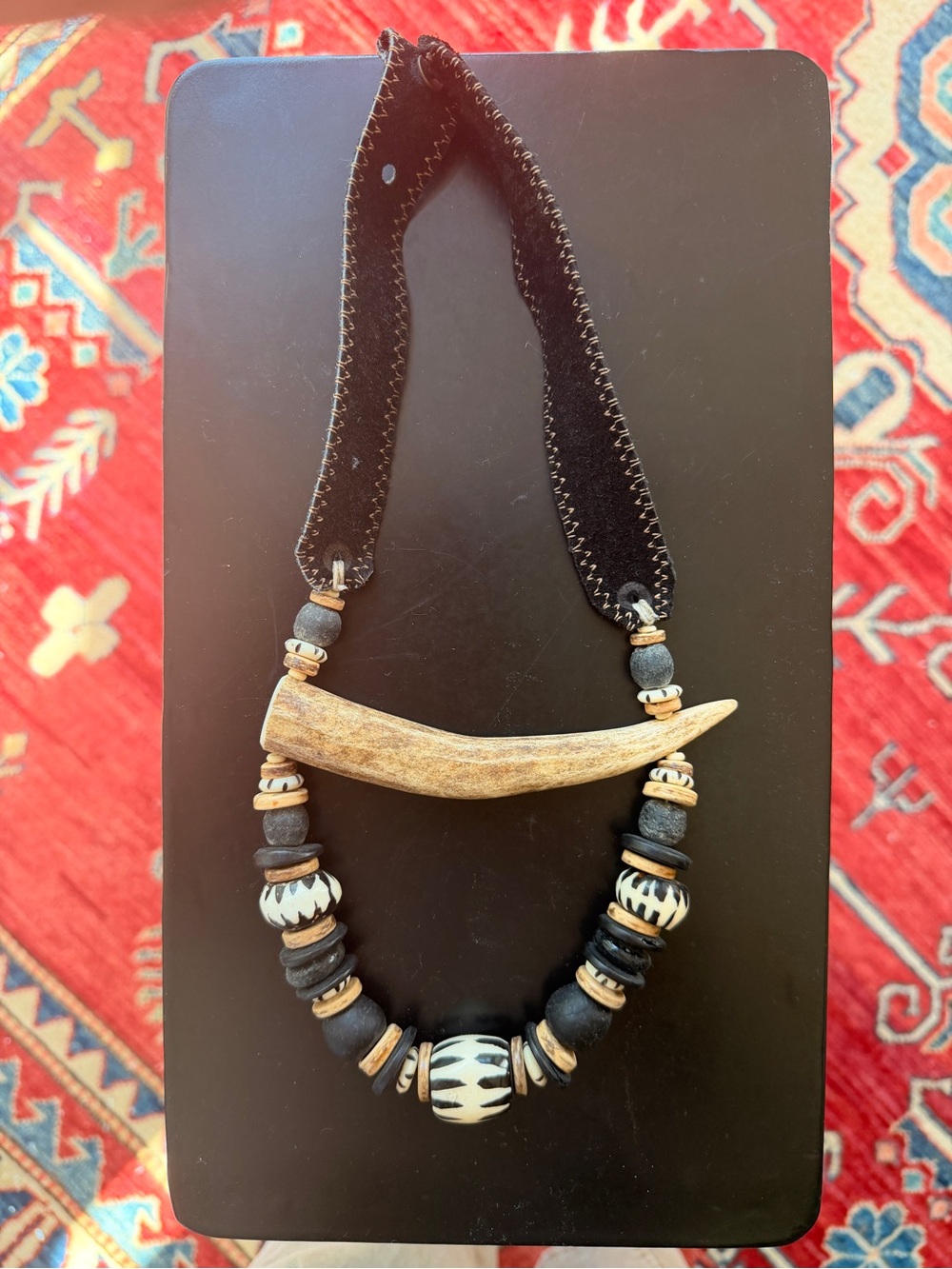 Twine & Twig Boho Black and Natural Bone Accent Necklace